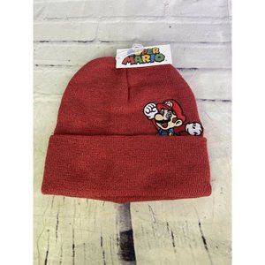 Nintendo Super Mario Bros Embroidered Logo Red Knit Cuff Beanie Hat Adult OSFM